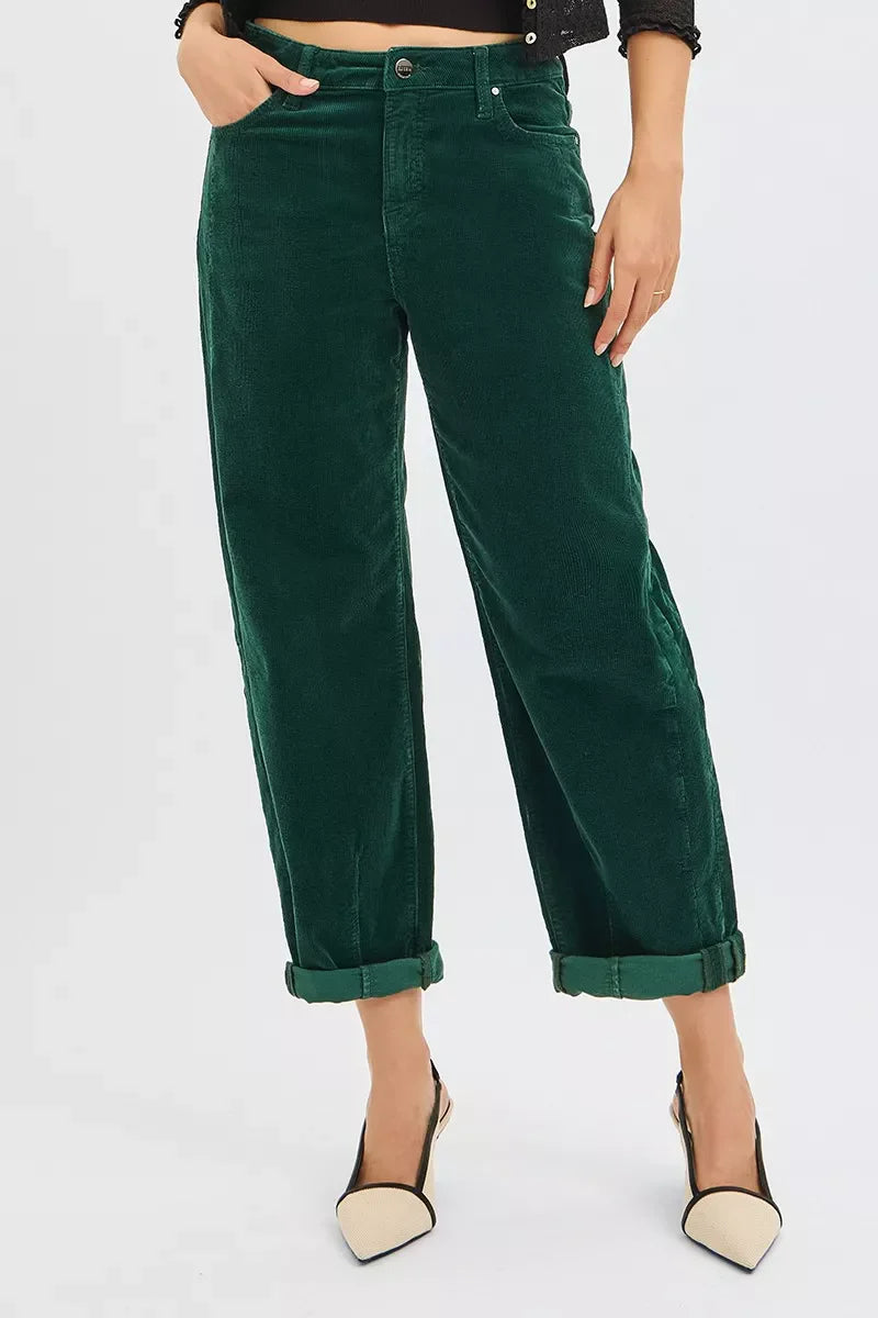RISEN High Rise Crop Barrel Corduroy Pants – Trendy & Comfortable