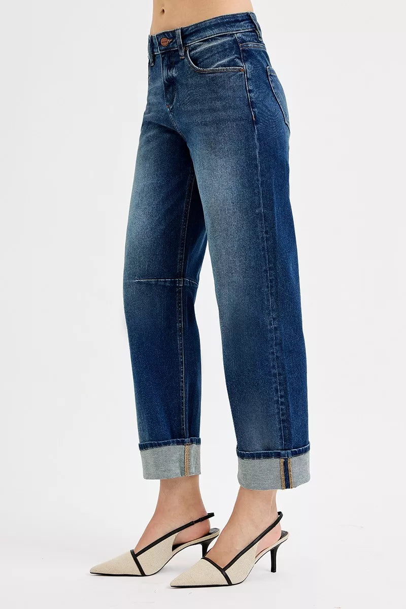 RISEN Slouchy Crop Jeans Barrel Cuffed for Relaxed Everyday Wear