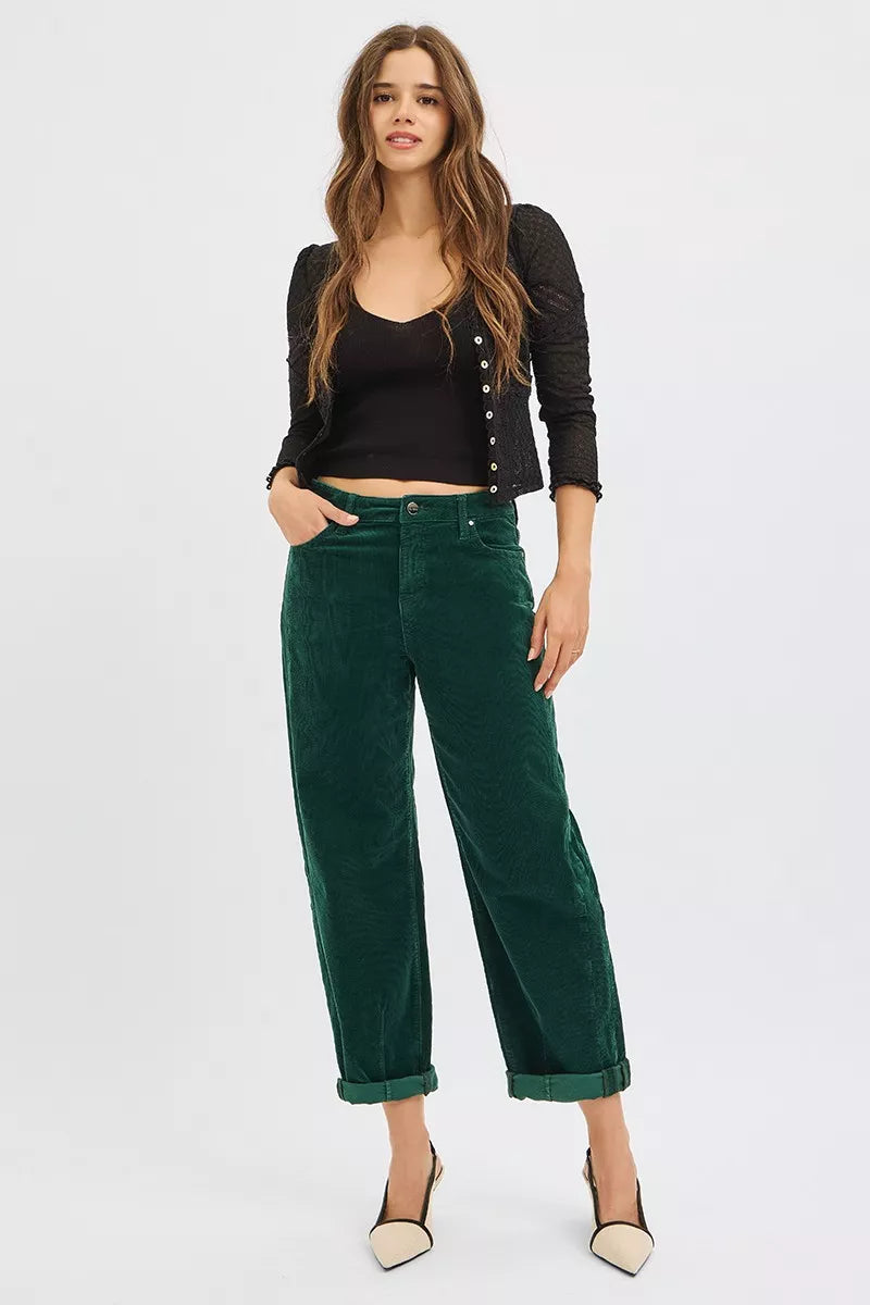 RISEN High Rise Crop Barrel Corduroy Pants – Trendy & Comfortable