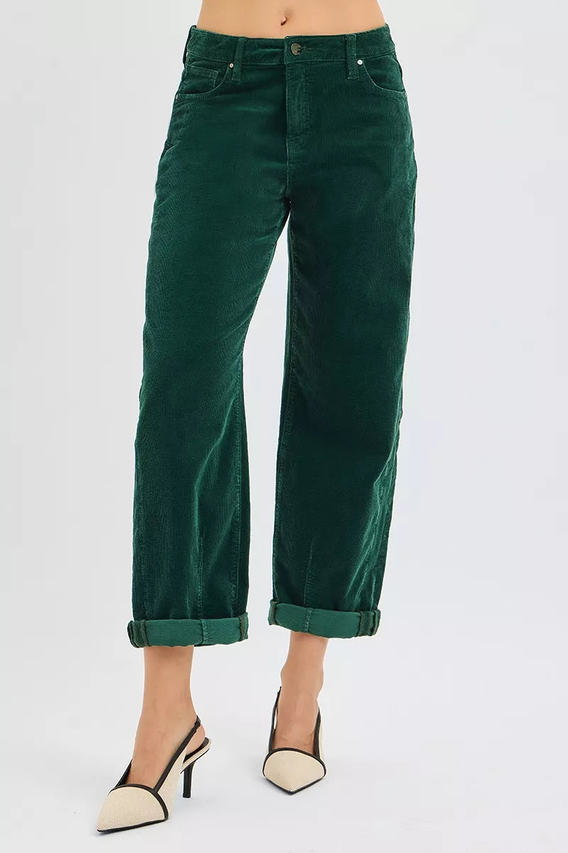RISEN High Rise Crop Barrel Corduroy Pants – Trendy & Comfortable