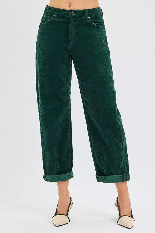 RISEN High Rise Crop Barrel Corduroy Pants – Trendy & Comfortable