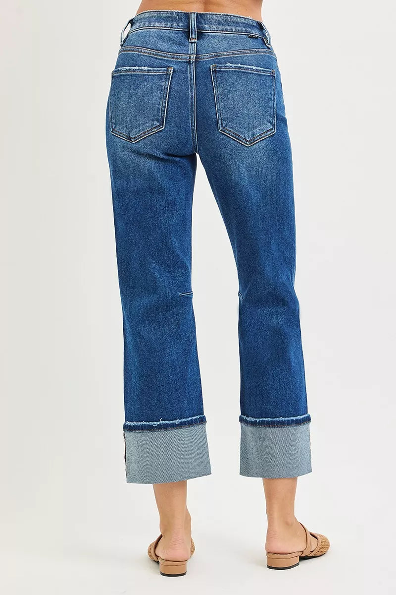 RISEN High Rise Straight Jeans with Distressed Hem for Modern Style