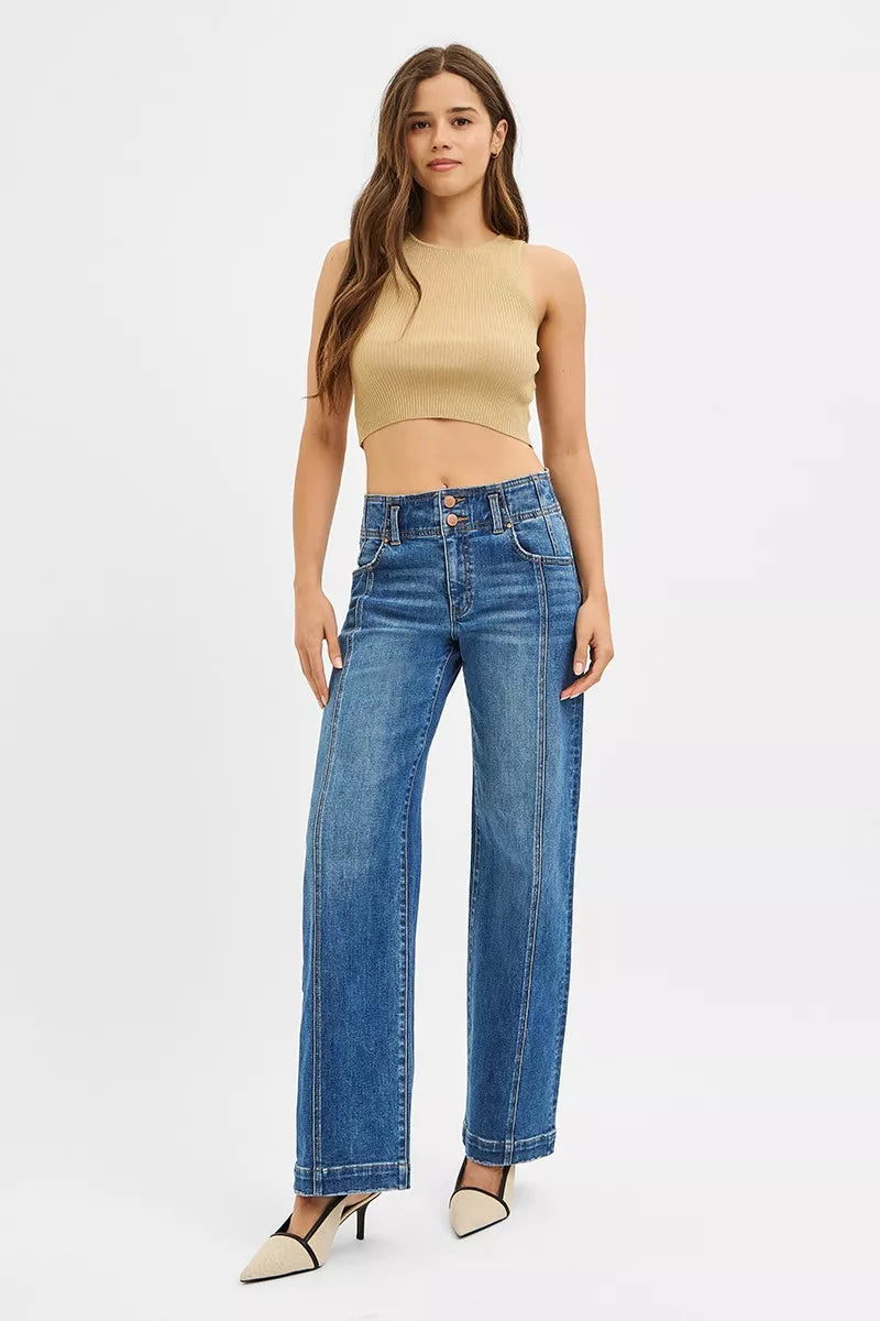 RISEN Mid Rise Fit Wide Baggy Jeans | Trendy & Comfortable Denim