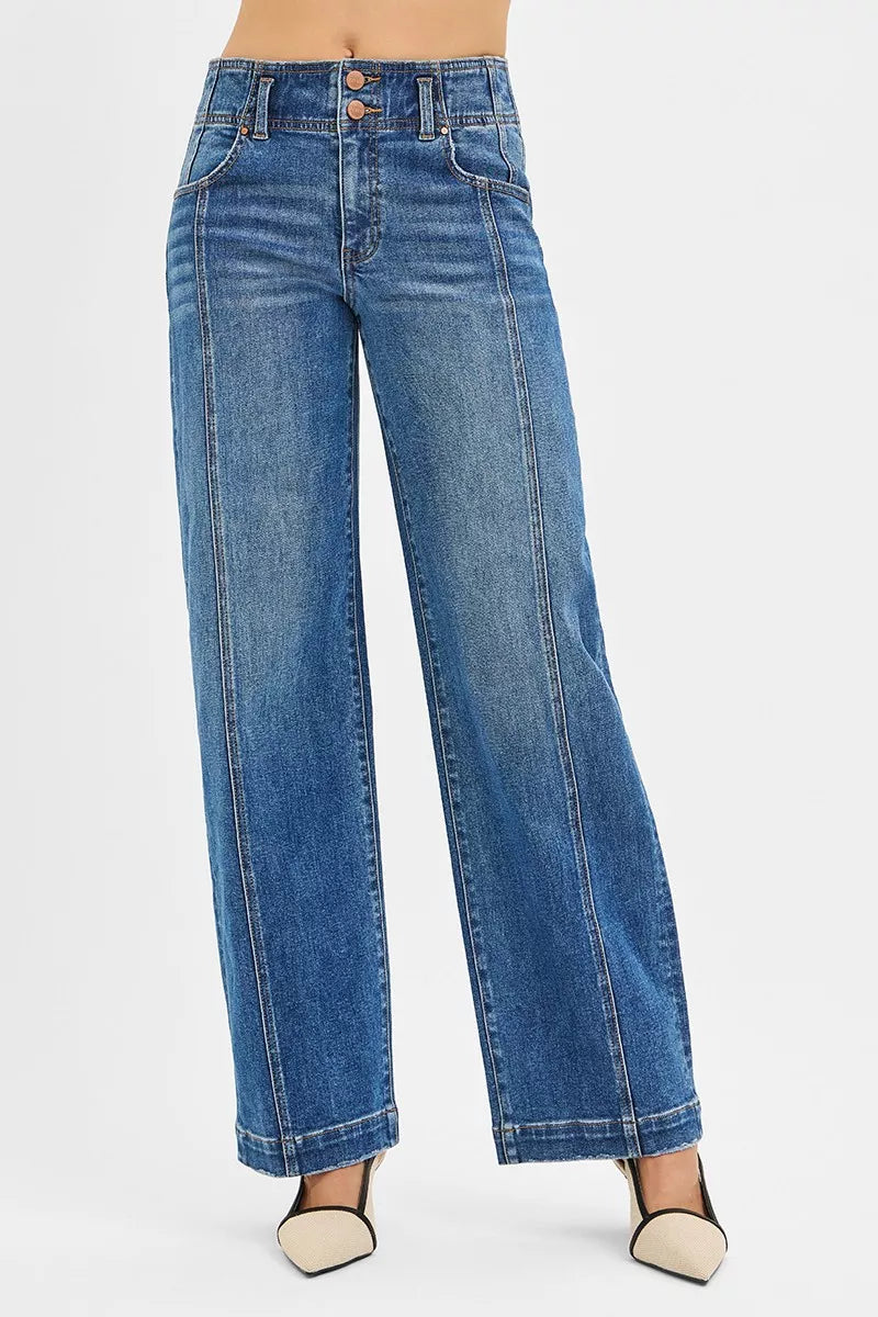 RISEN Mid Rise Fit Wide Baggy Jeans | Trendy & Comfortable Denim