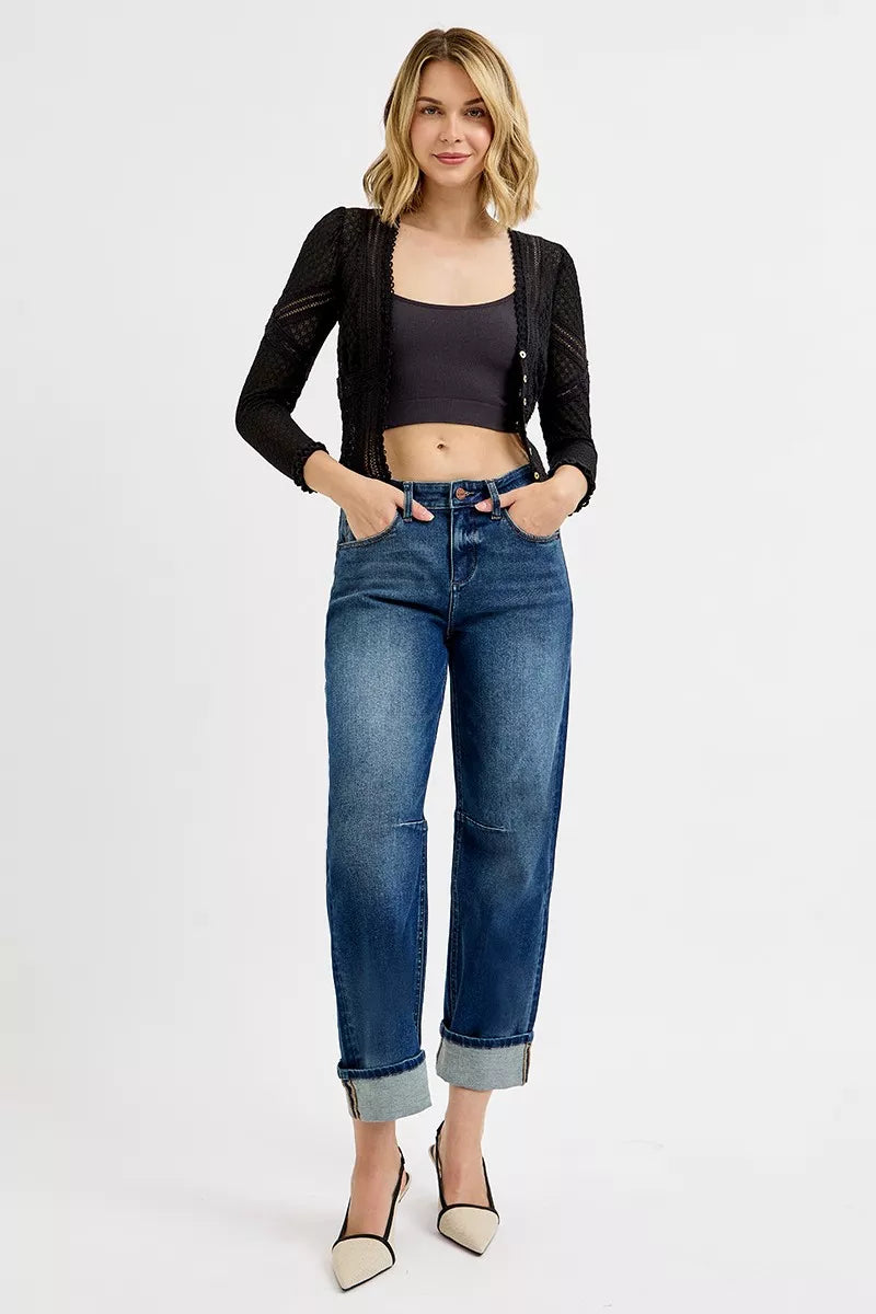 RISEN Slouchy Crop Jeans Barrel Cuffed for Relaxed Everyday Wear