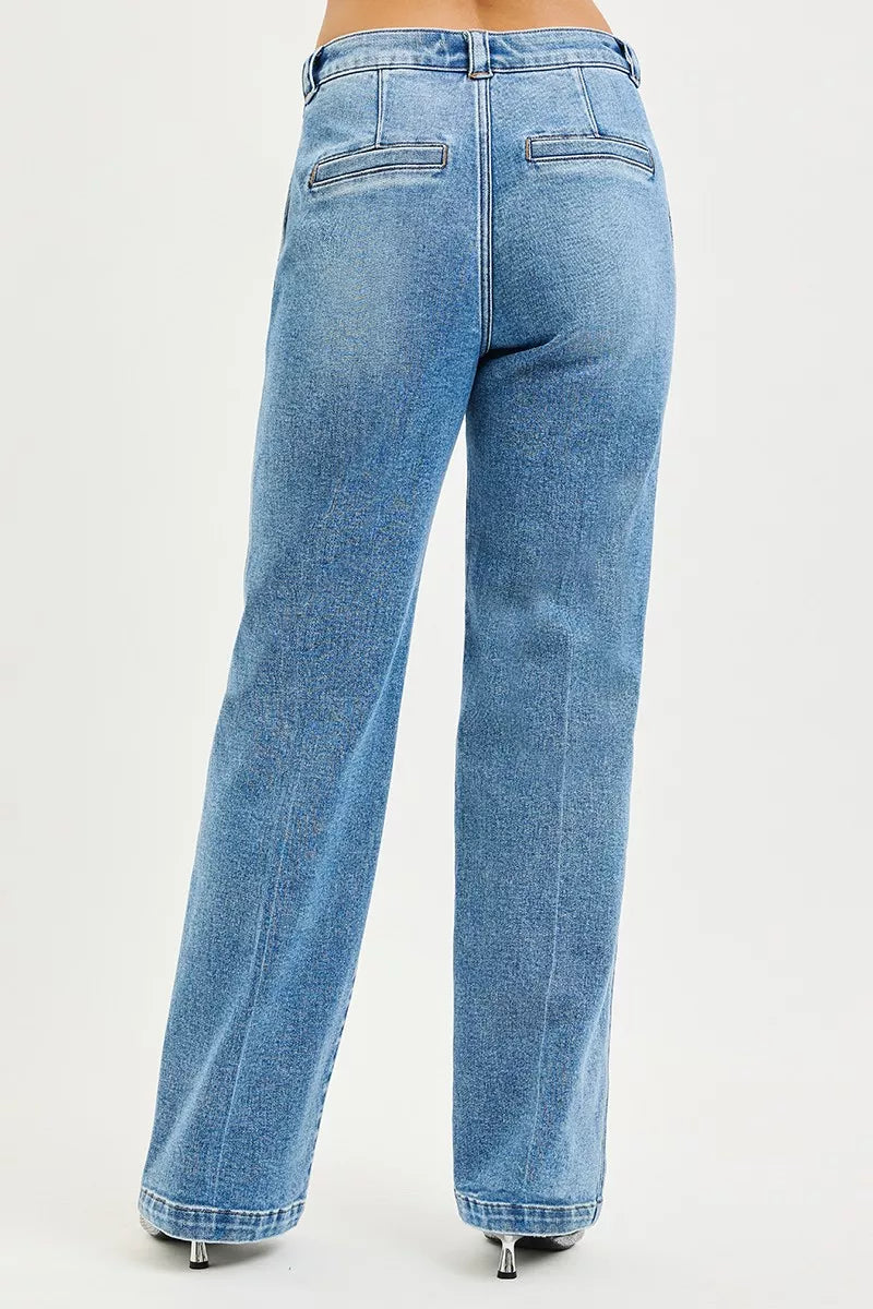RISEN Slouchy Straight Jeans back view - baggy straight leg jeans with rear pockets, relaxed slouchy fit from seat to hem