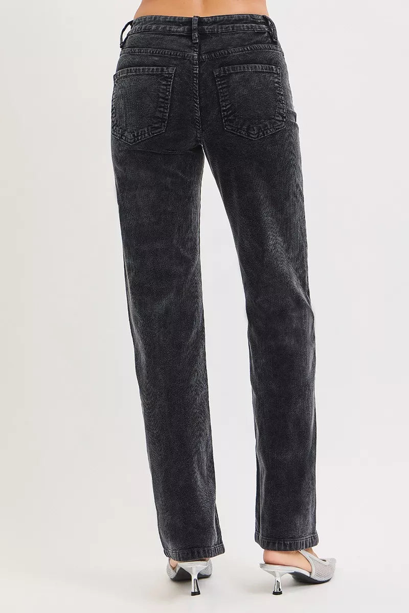 Back view of RISEN tummy control corduroy pants with flattering fit and pockets, stylish women’s everyday corduroy trousers