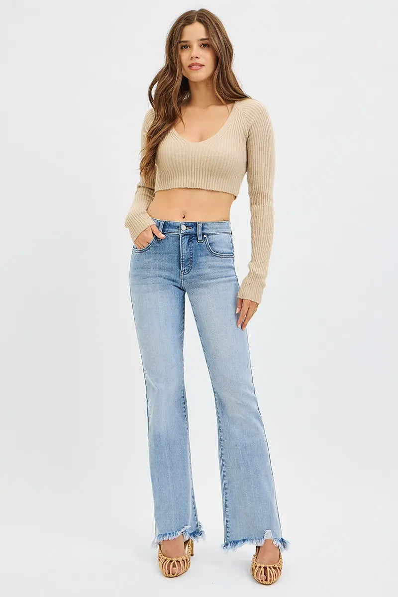 RISEN Full Size Tummy Control Mid Rise Flare Jeans Plus Size