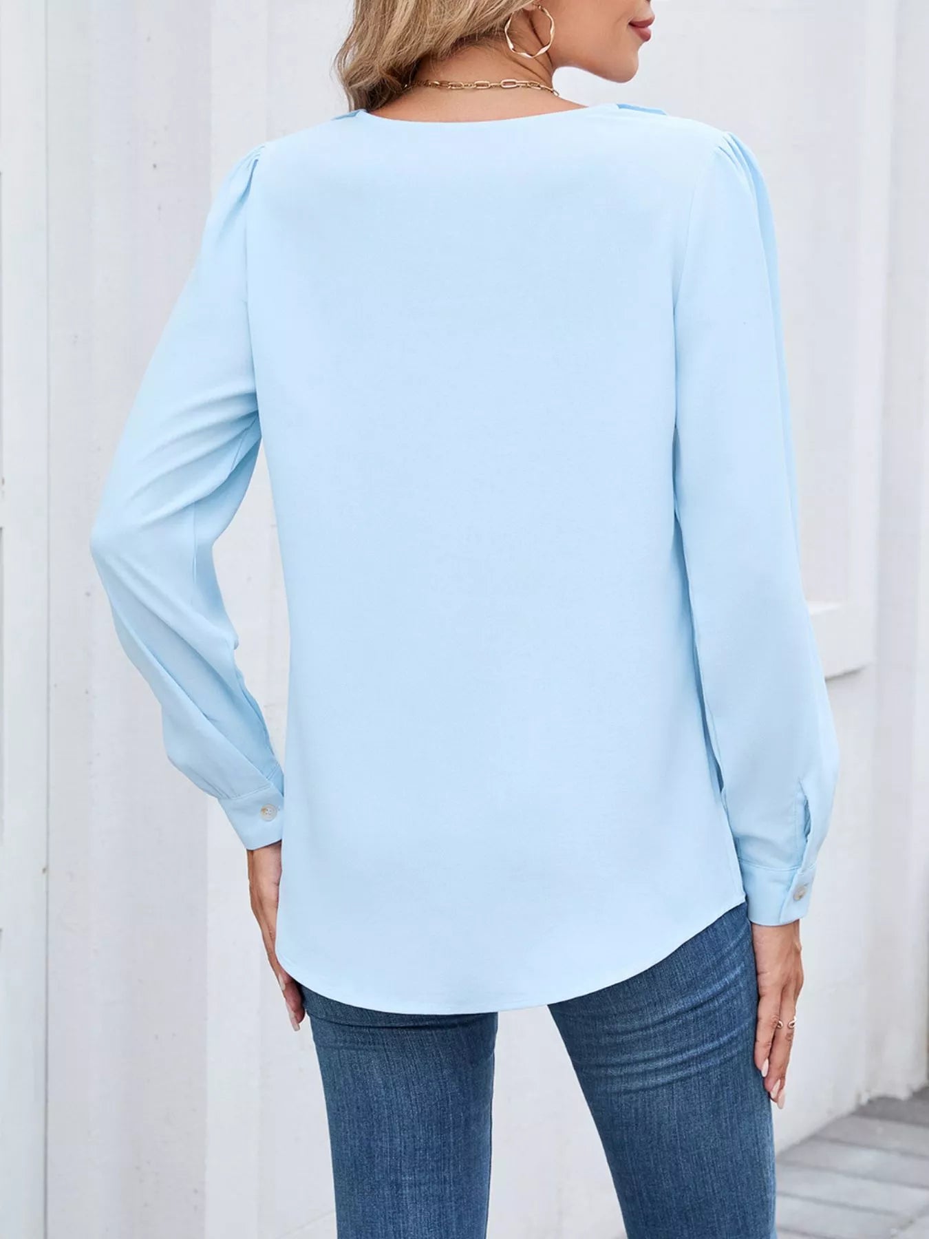 Ruffled V-Neck Long Sleeve Blouse | Elegant Women’s Fashion Top