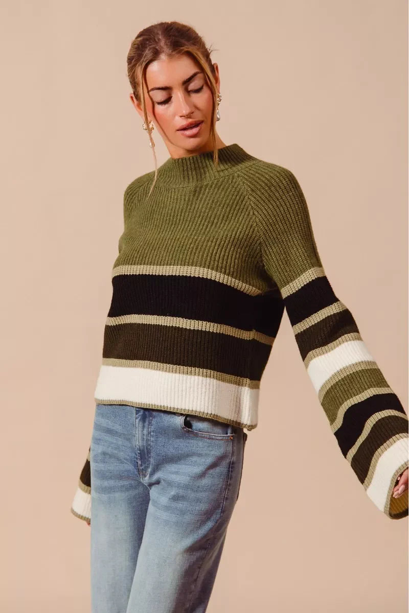 SO ME Multi Color Striped Mock Neck Sweater – Stylish & Cozy