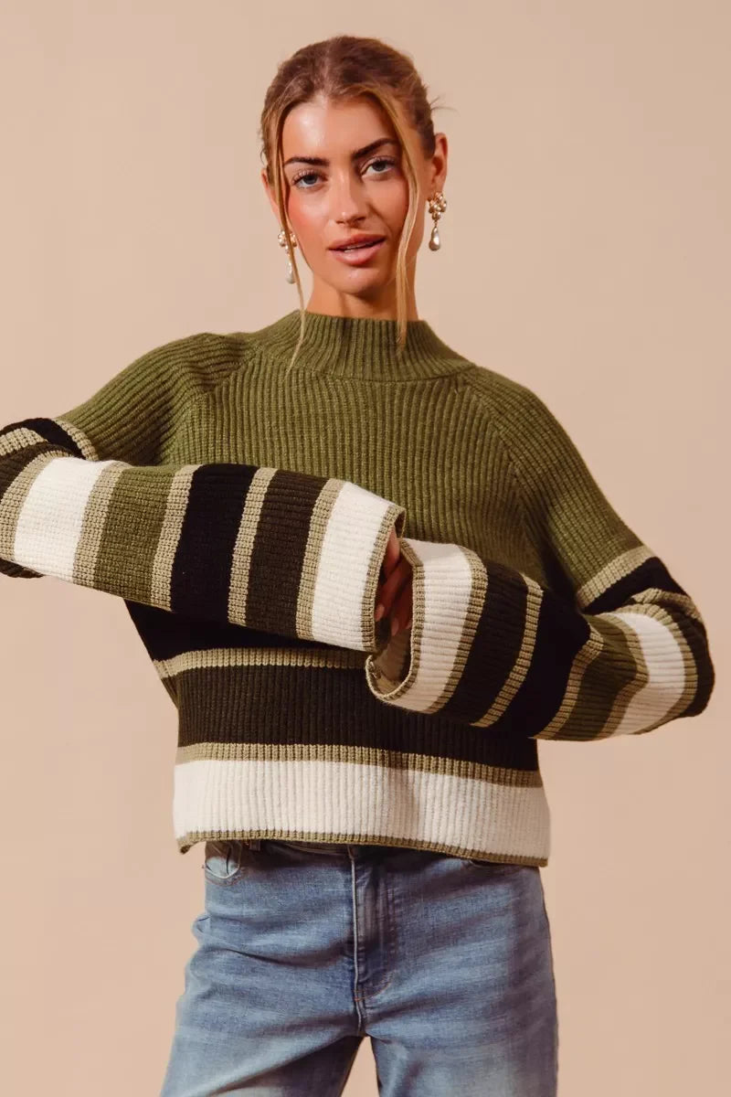 SO ME Multi Color Striped Mock Neck Sweater – Stylish & Cozy