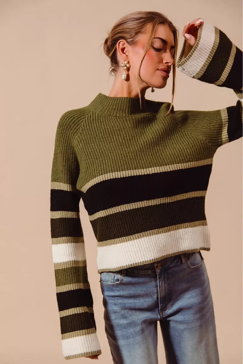 SO ME Multi Color Striped Mock Neck Sweater – Stylish & Cozy
