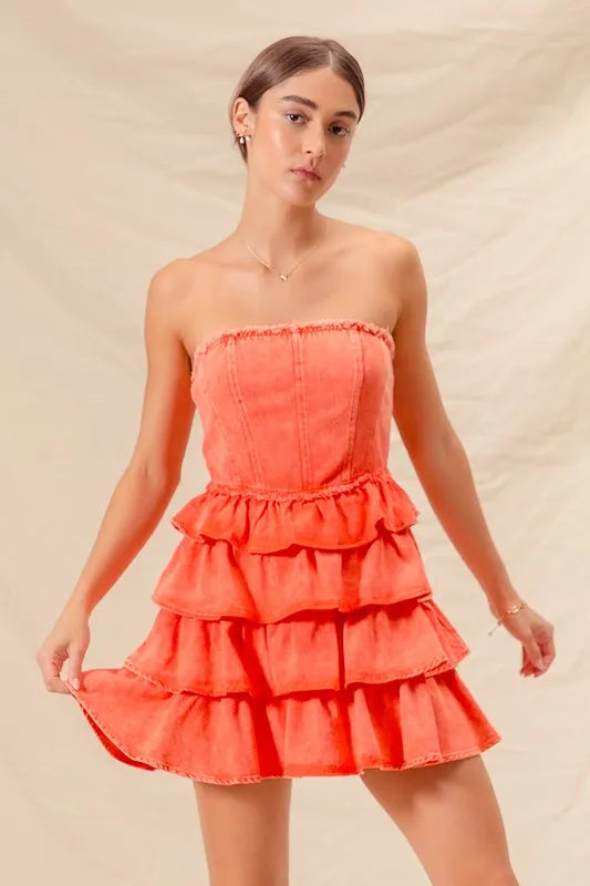 SO ME Strapless Ruffle Layered Dress - Playful Game Day Style