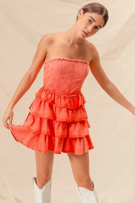 SO ME Strapless Ruffle Layered Dress - Playful Game Day Style