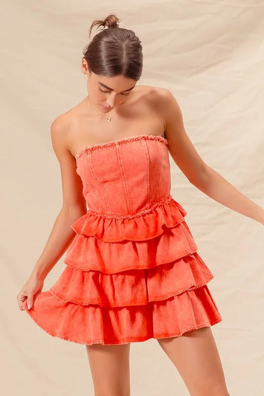 SO ME Strapless Ruffle Layered Dress - Playful Game Day Style