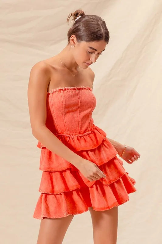 SO ME Strapless Ruffle Layered Dress - Playful Game Day Style
