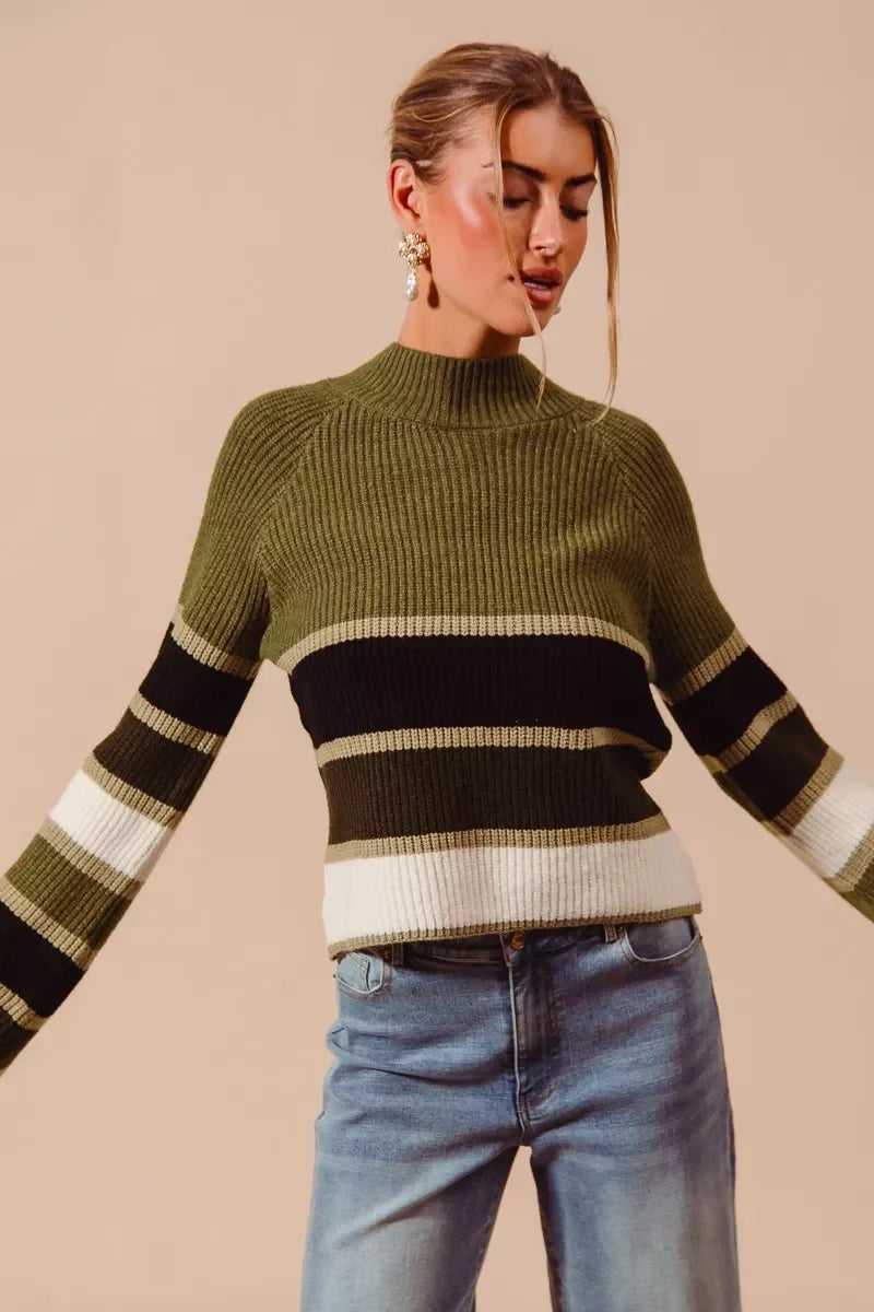 SO ME Multi Color Striped Mock Neck Sweater – Stylish & Cozy