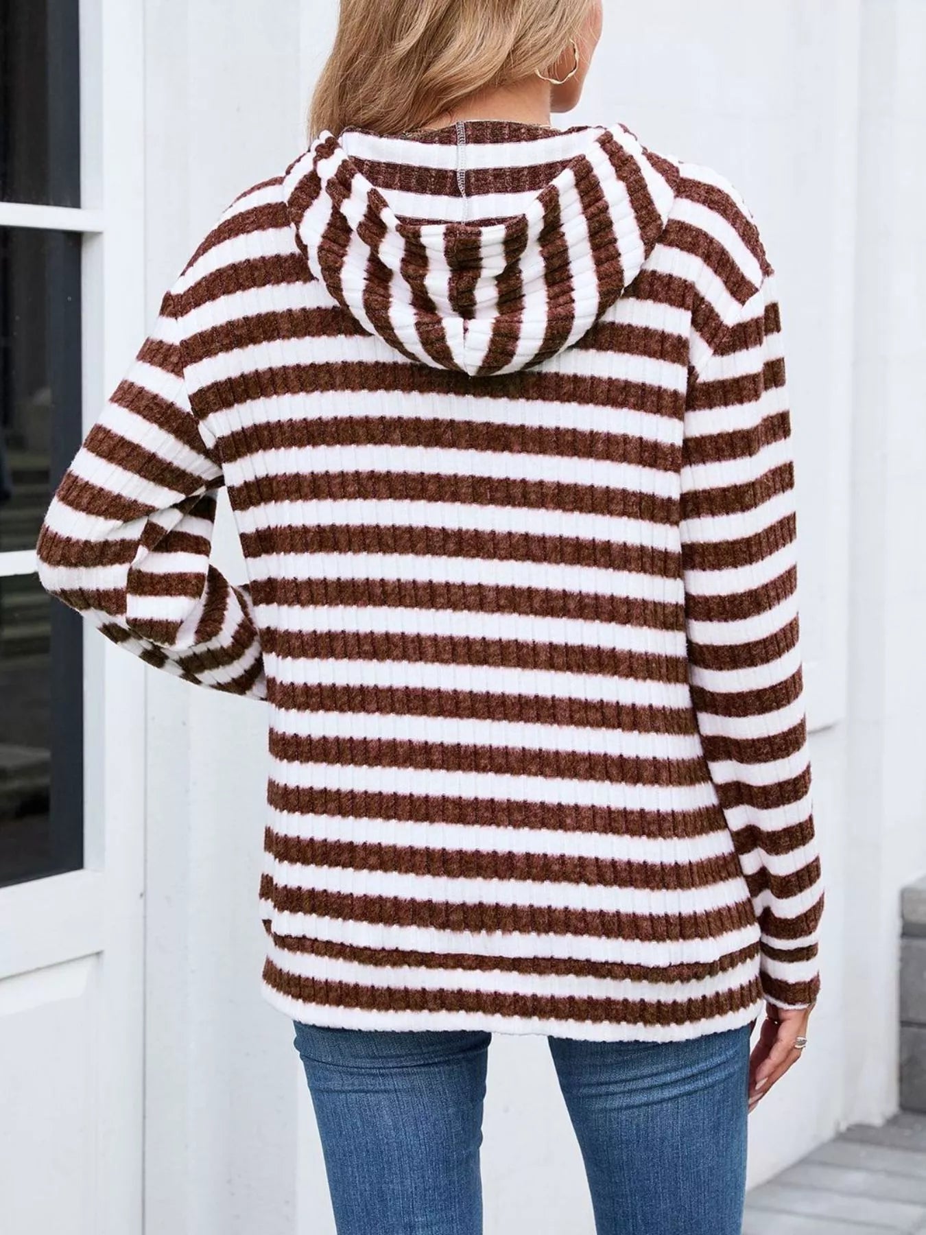 Striped Dropped Shoulder Hoodie | Casual Women’s Cozy Pullover