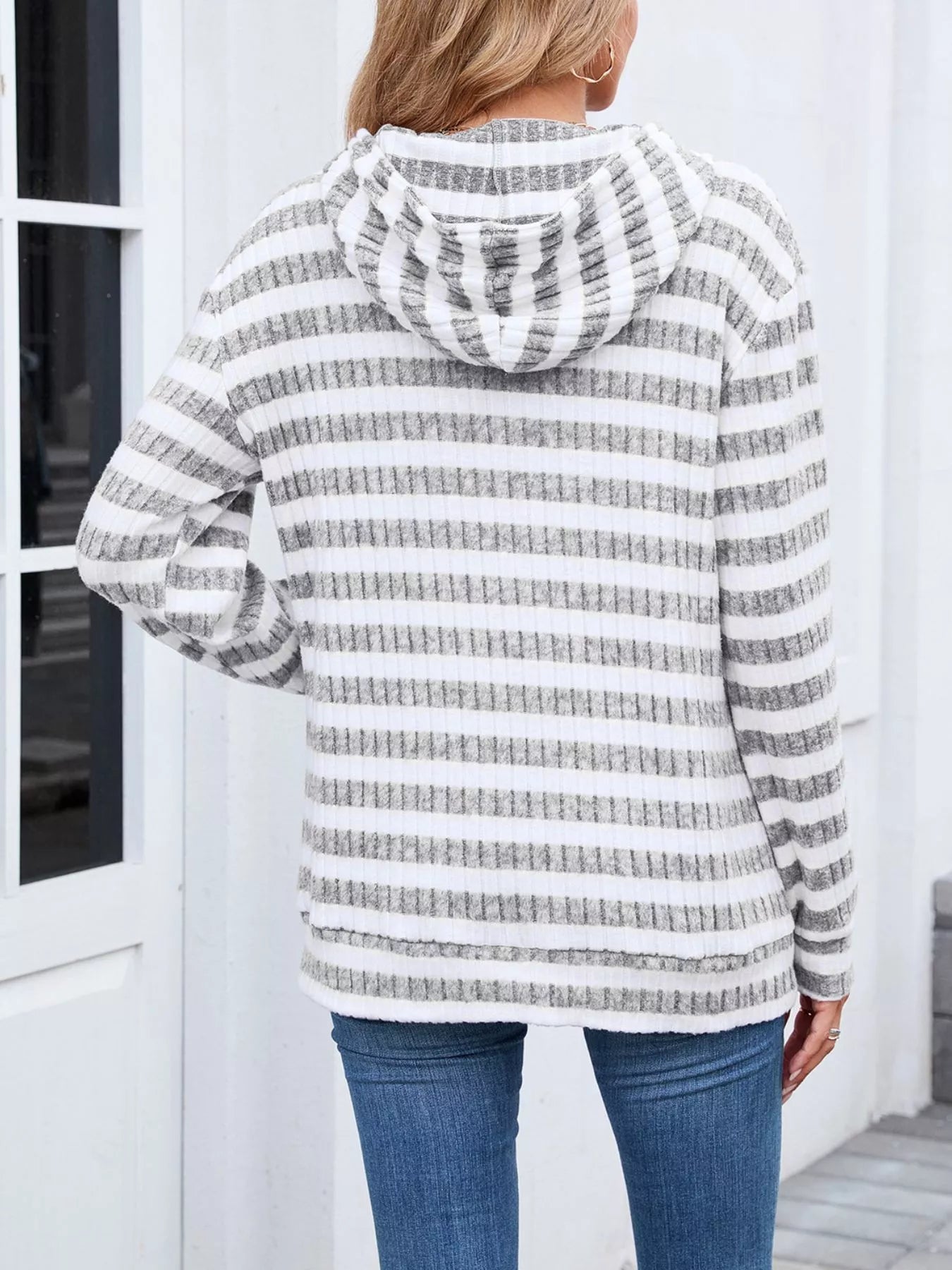 Striped Dropped Shoulder Hoodie | Casual Women’s Cozy Pullover