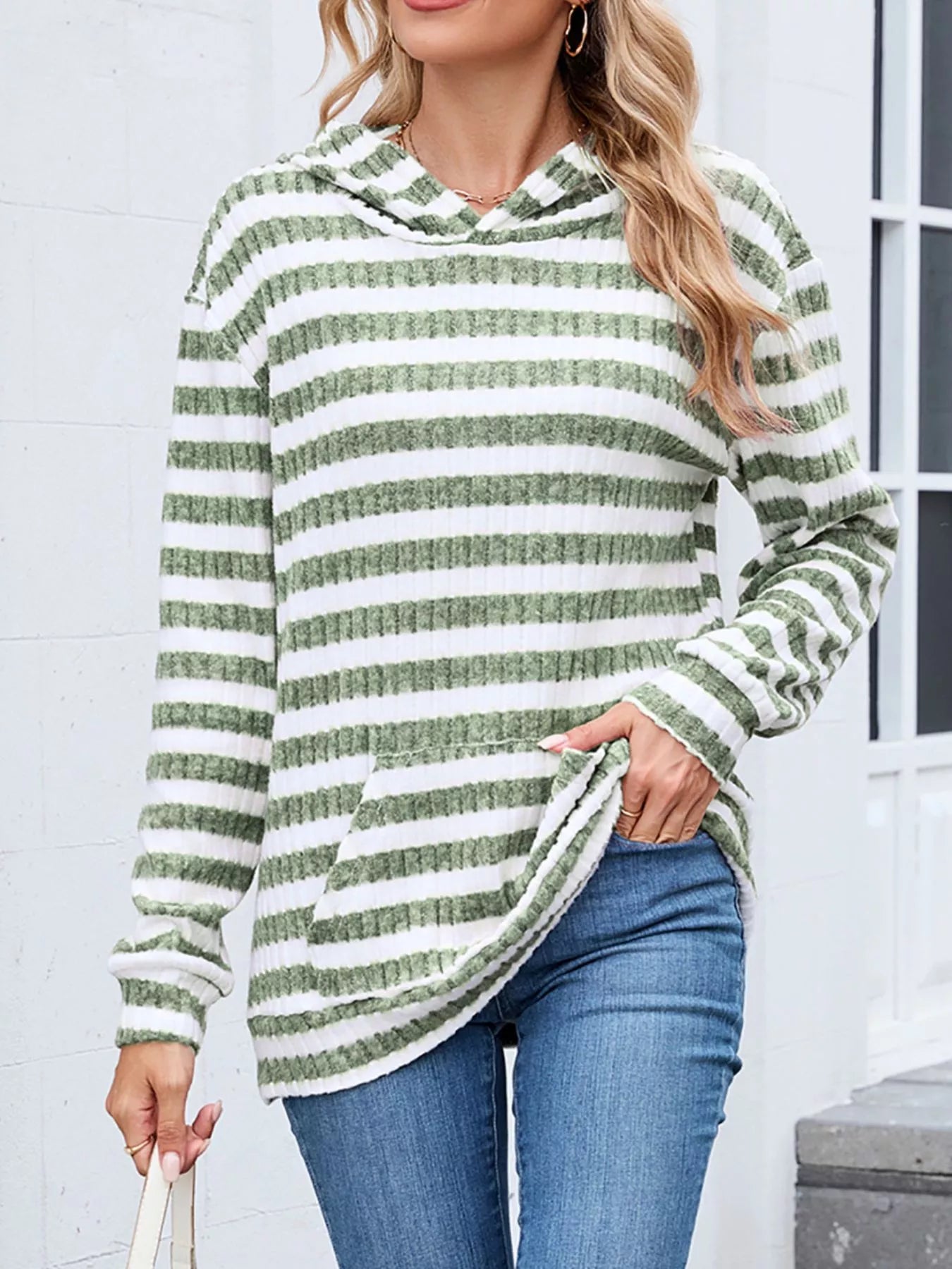 Striped Dropped Shoulder Hoodie | Casual Women’s Cozy Pullover