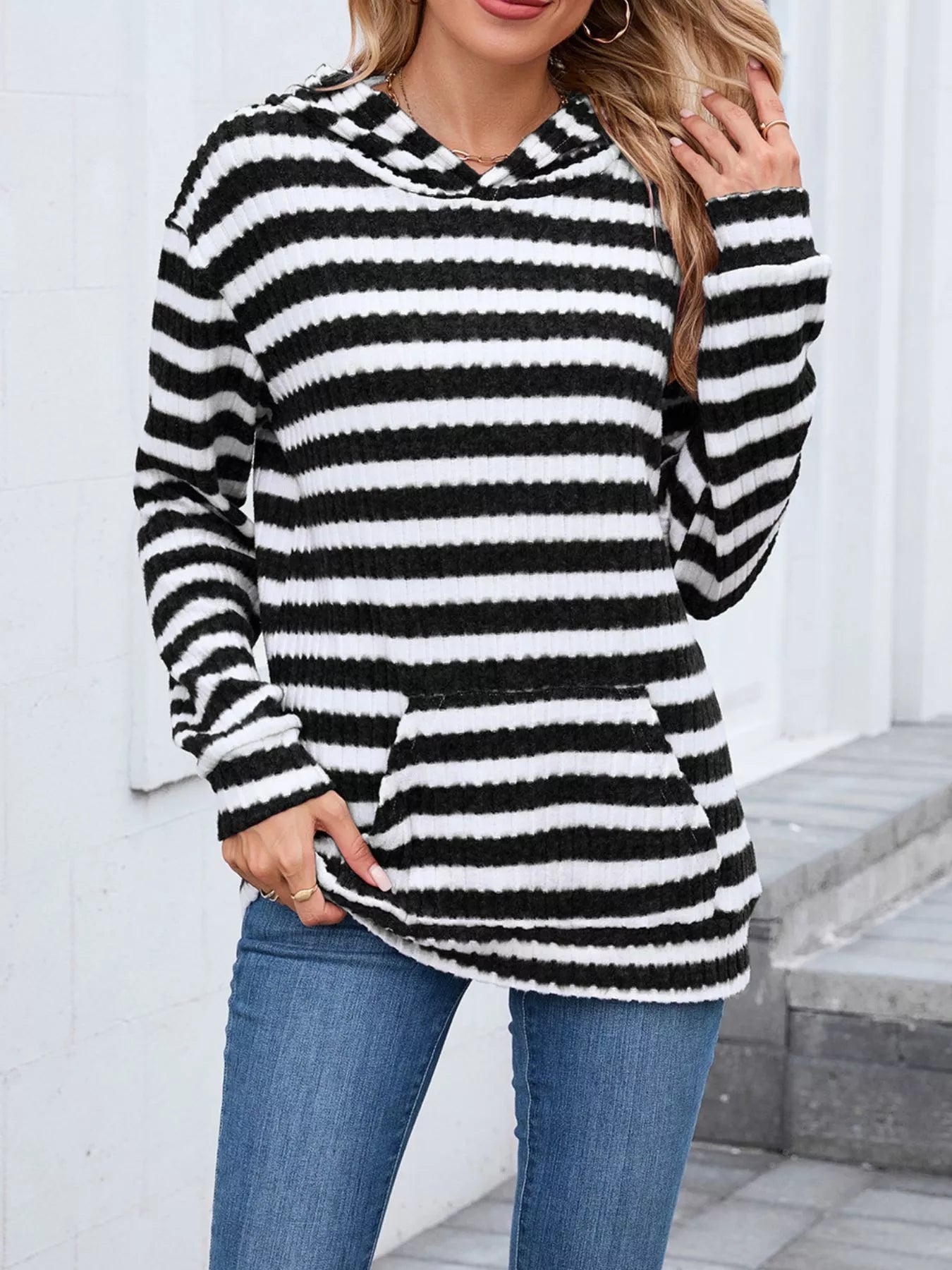 Striped Dropped Shoulder Hoodie | Casual Women’s Cozy Pullover