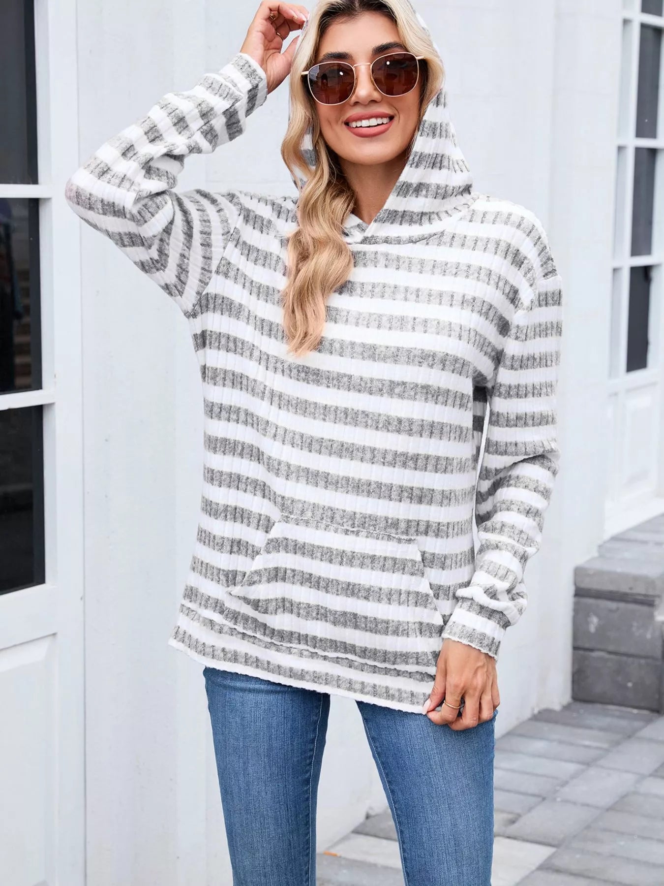 Striped Dropped Shoulder Hoodie | Casual Women’s Cozy Pullover
