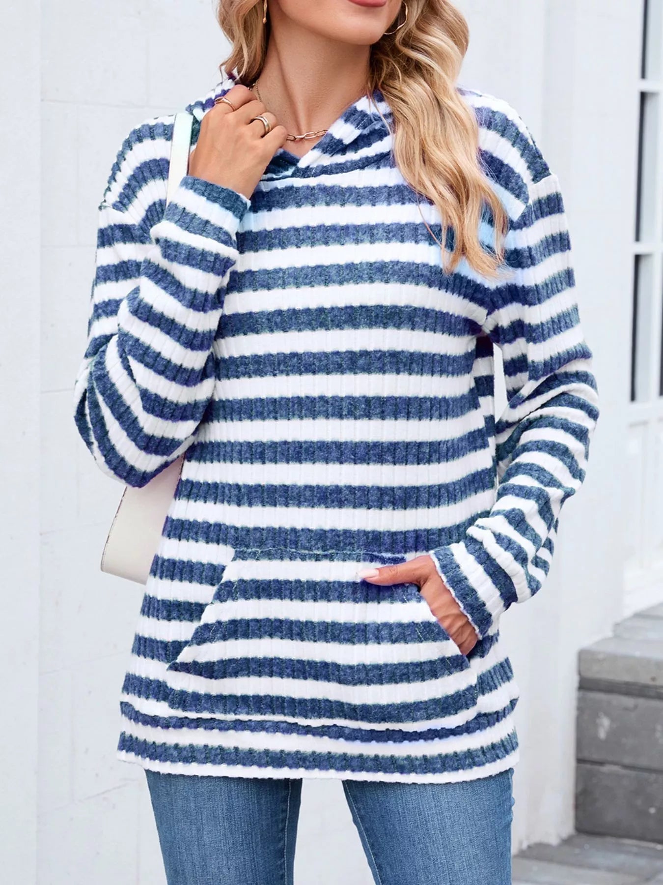 Striped Dropped Shoulder Hoodie | Casual Women’s Cozy Pullover