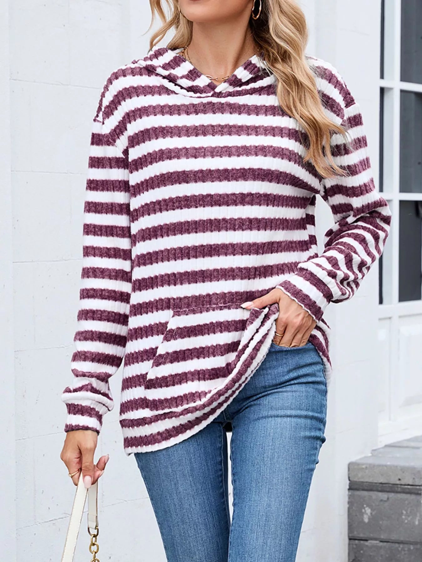 Striped Dropped Shoulder Hoodie | Casual Women’s Cozy Pullover