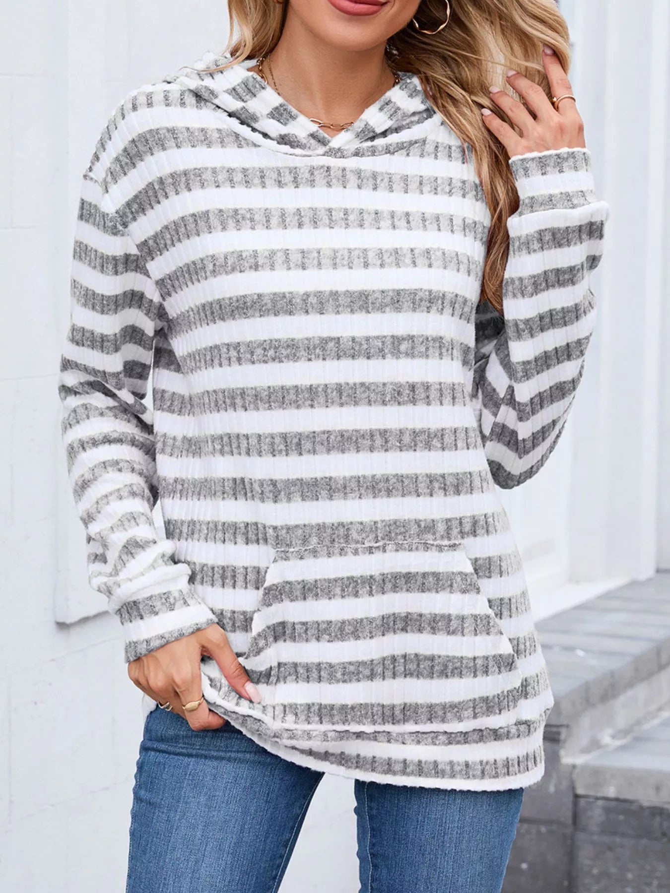 Striped Dropped Shoulder Hoodie | Casual Women’s Cozy Pullover