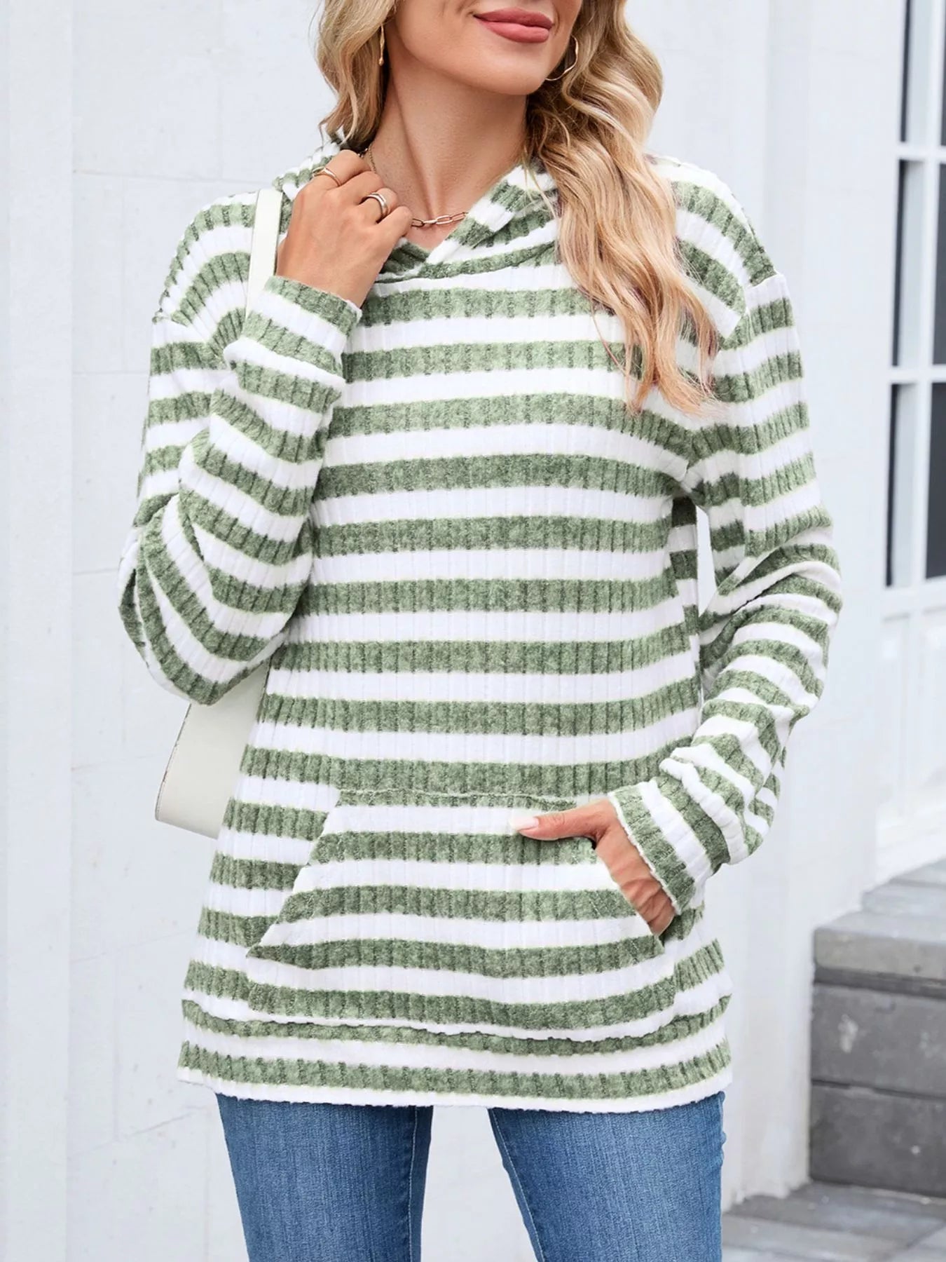 Striped Dropped Shoulder Hoodie | Casual Women’s Cozy Pullover
