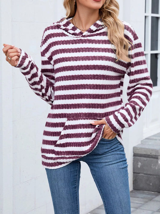 Striped Dropped Shoulder Hoodie | Casual Women’s Cozy Pullover