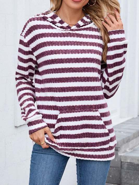 Striped Dropped Shoulder Hoodie | Casual Women’s Cozy Pullover