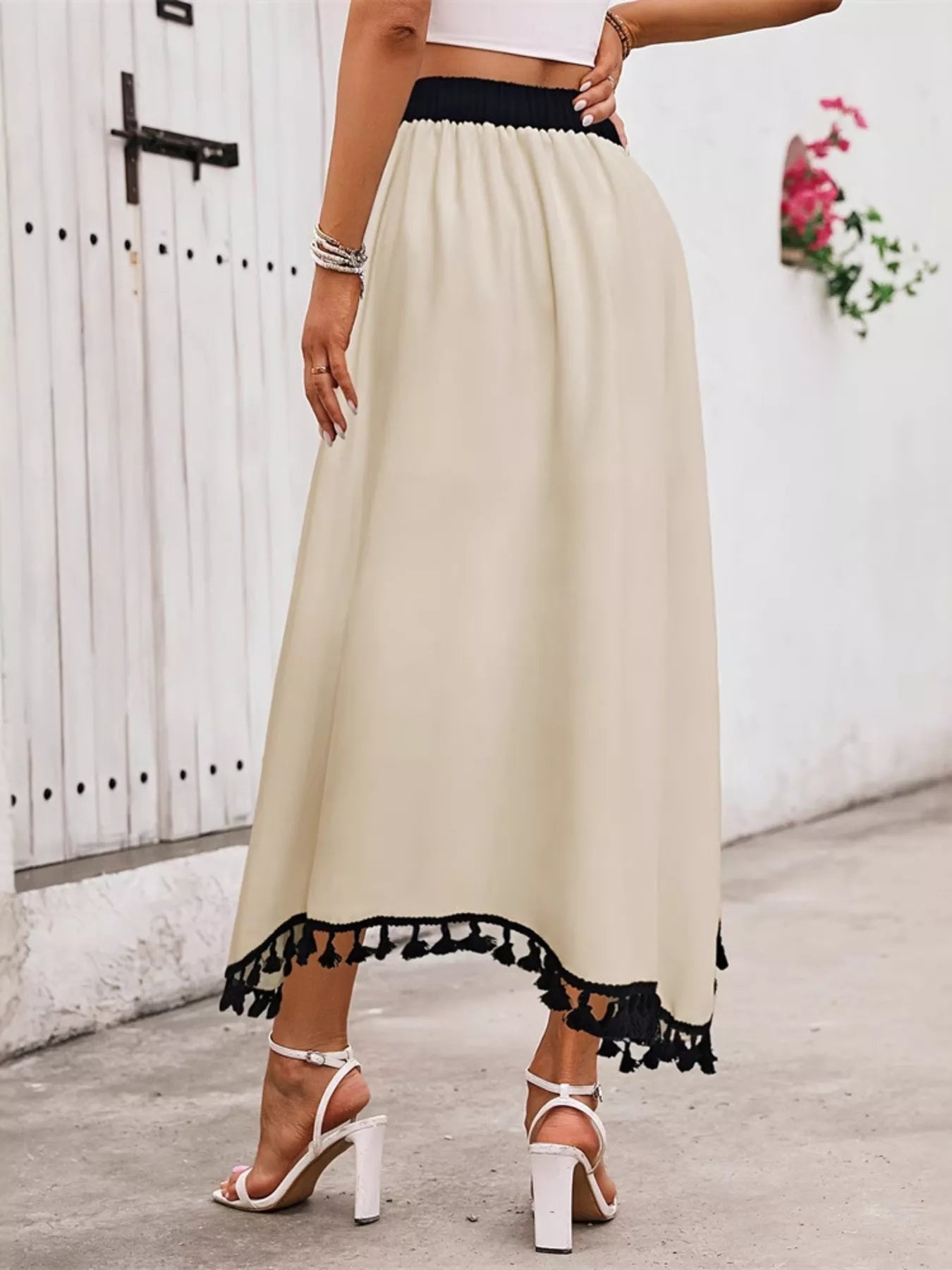 Tassel Trim High Waist Skirt – Stylish & Unique Statement Piece