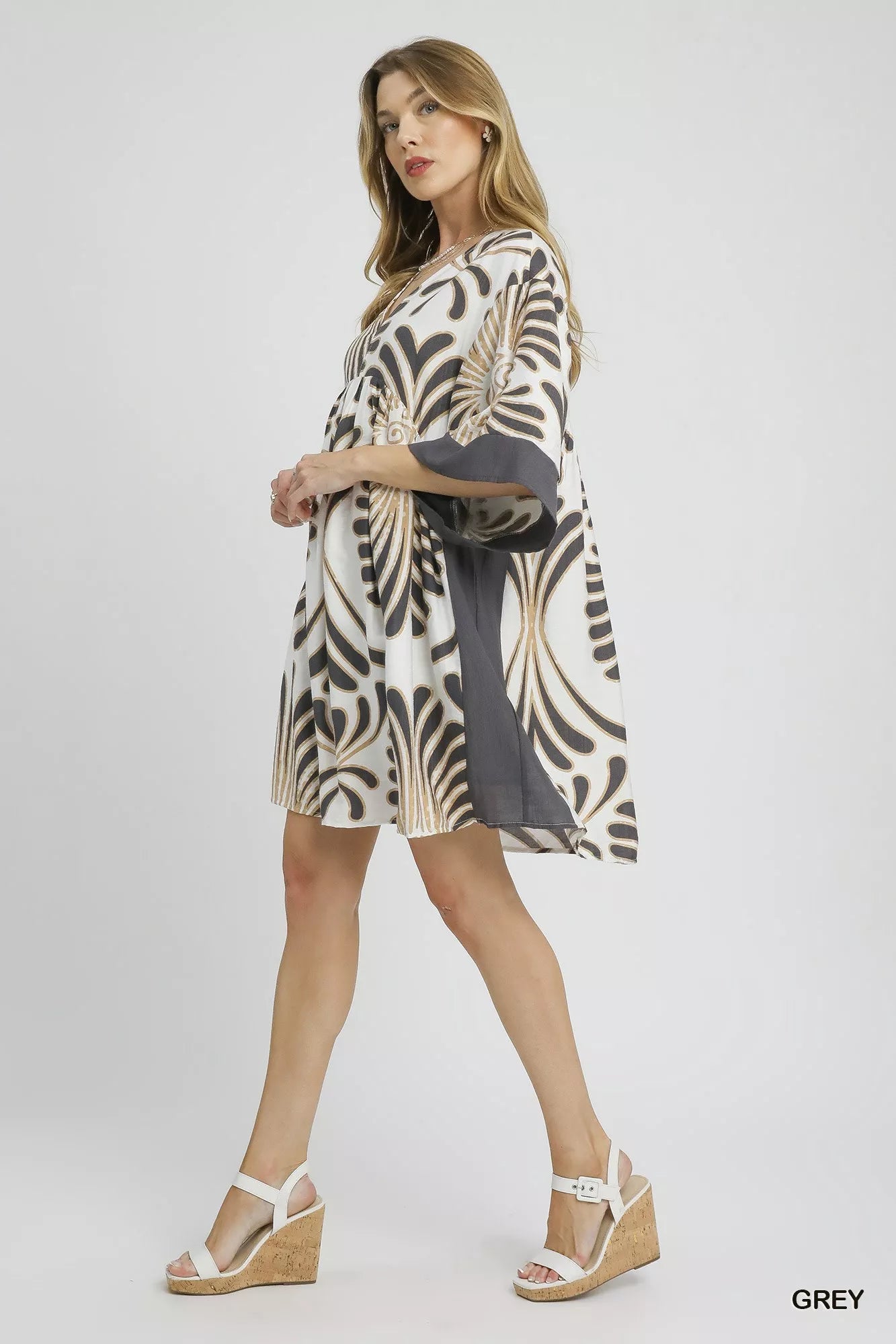 Umgee Abstract Print Kimono Sleeve Mini Dress - Stylish & Soft