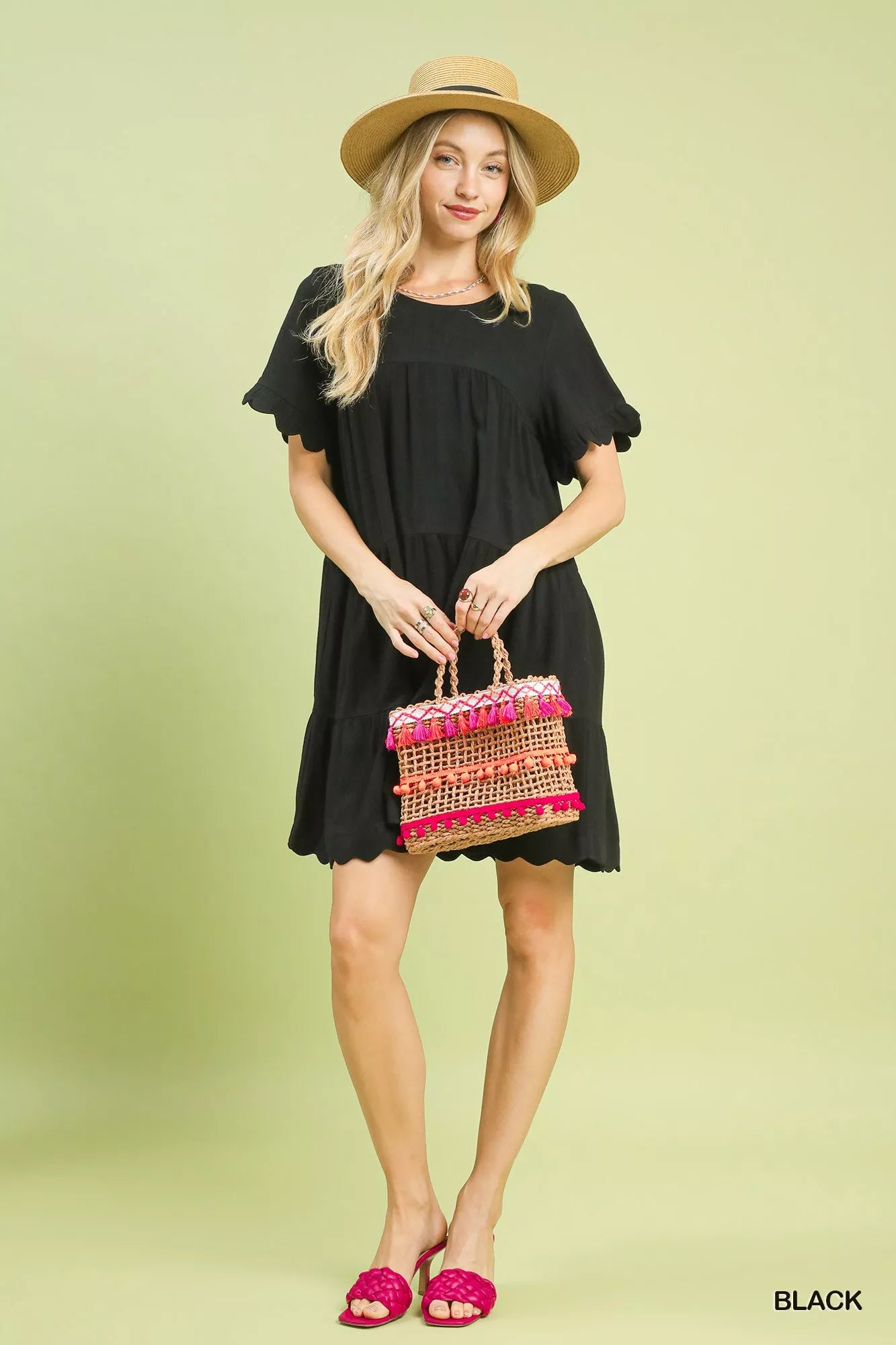 Umgee Linen Tiered Babydoll Dress with Ruffle Sleeves Light & Breezy