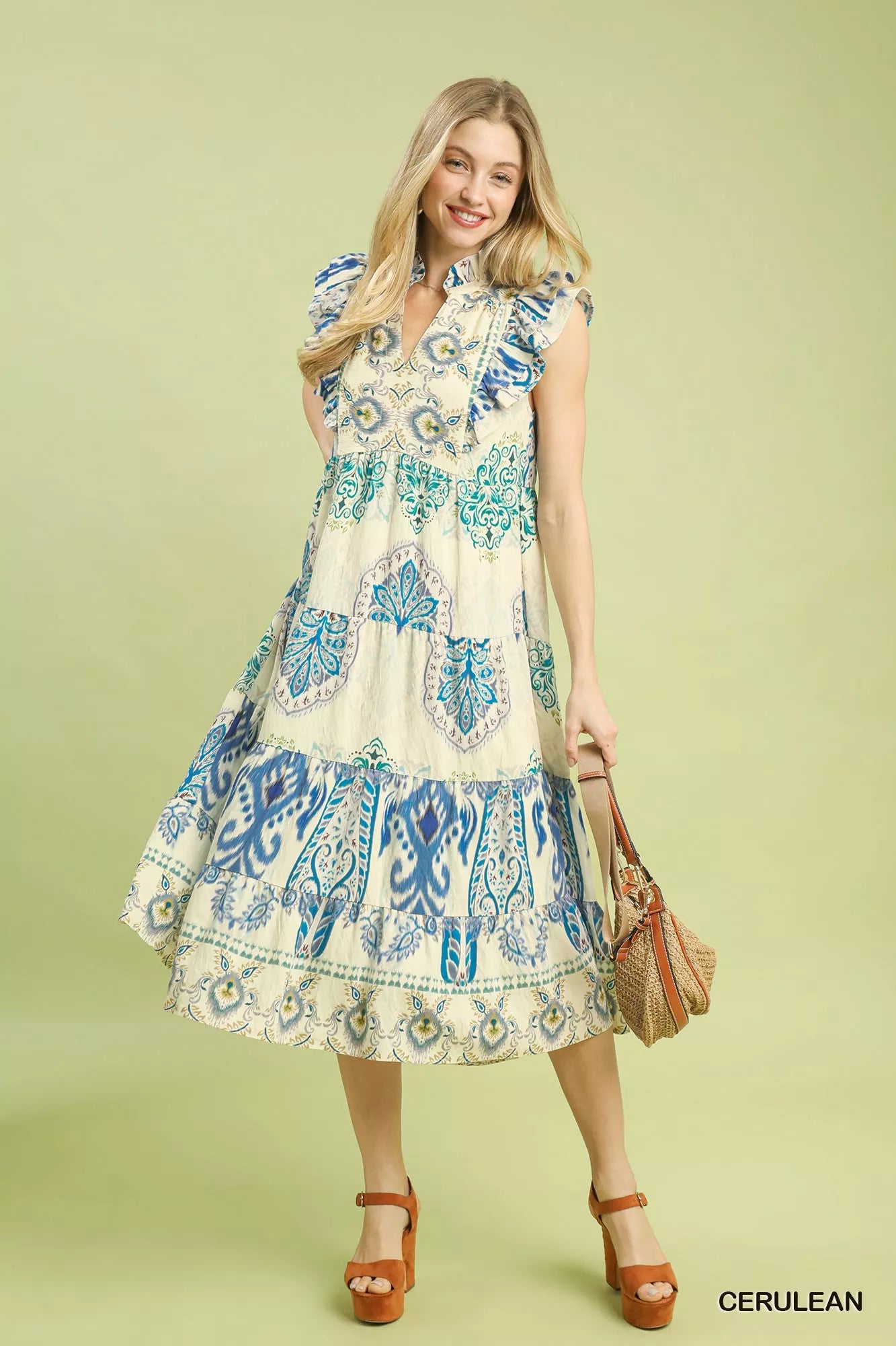 Umgee Boho Border Print Ruffle Midi Dress | Centprime Shop