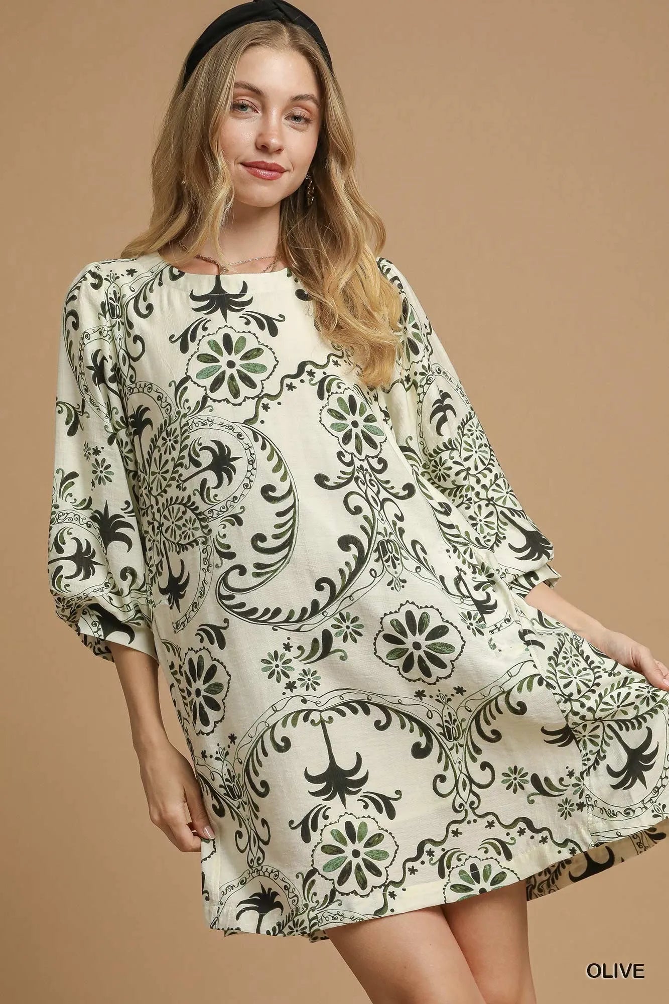 Umgee Boho Printed Balloon Sleeve Mini Dress – Stylish & Flowy