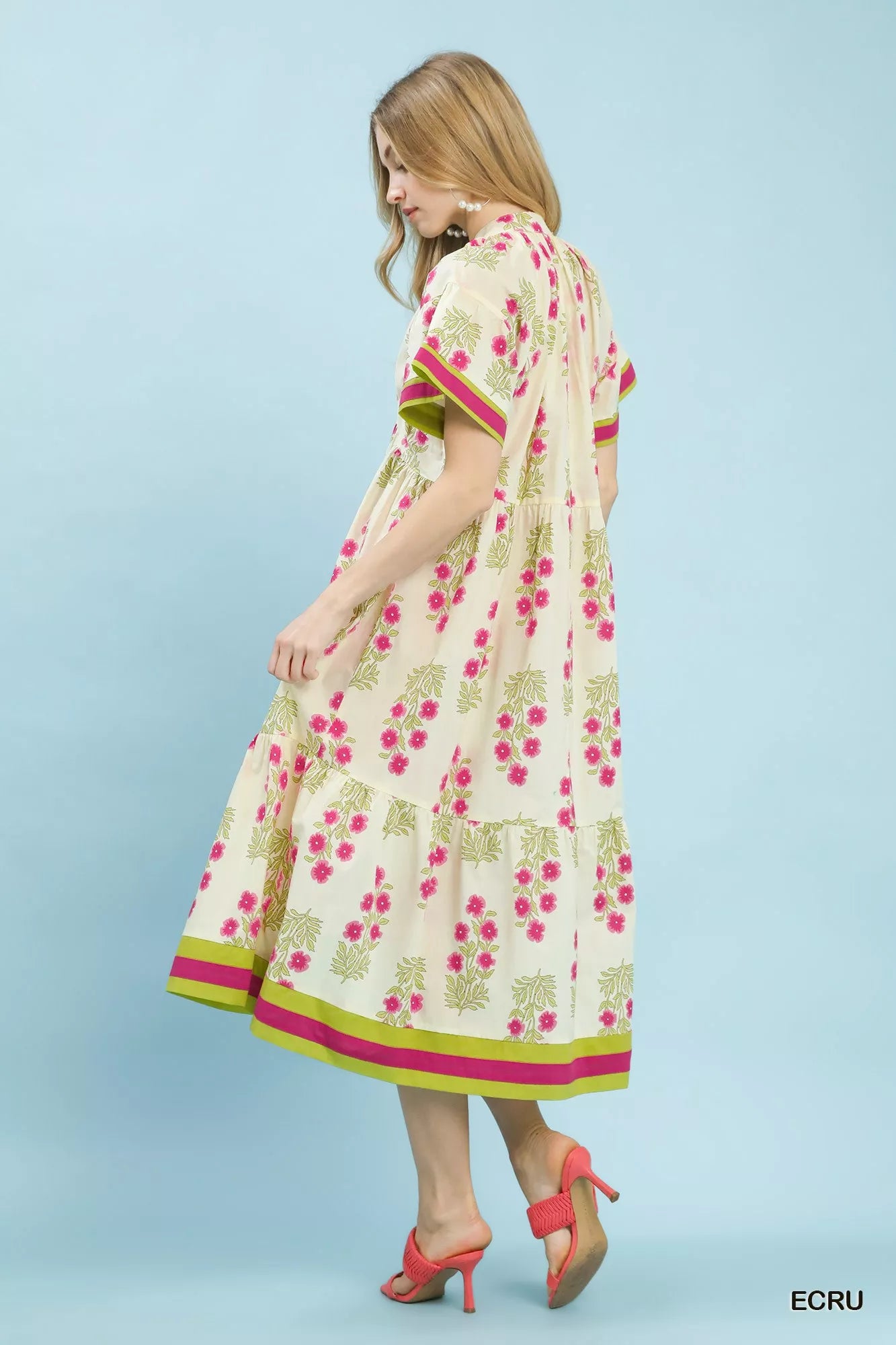 Umgee Floral Border Tiered Midi Dress | Flowy Boutique Style Women