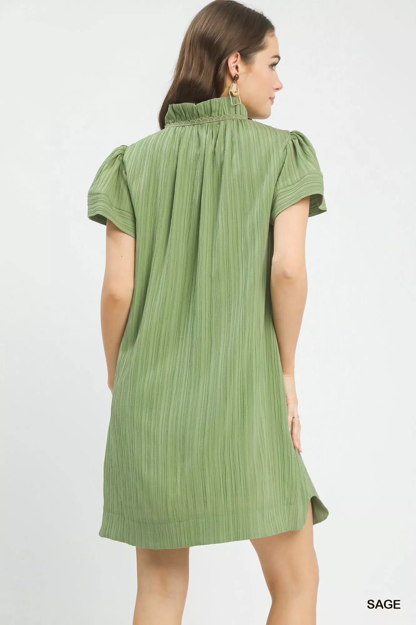 Back view of Umgee flutter sleeve V-neck shift dress showing overall silhouette and fit
