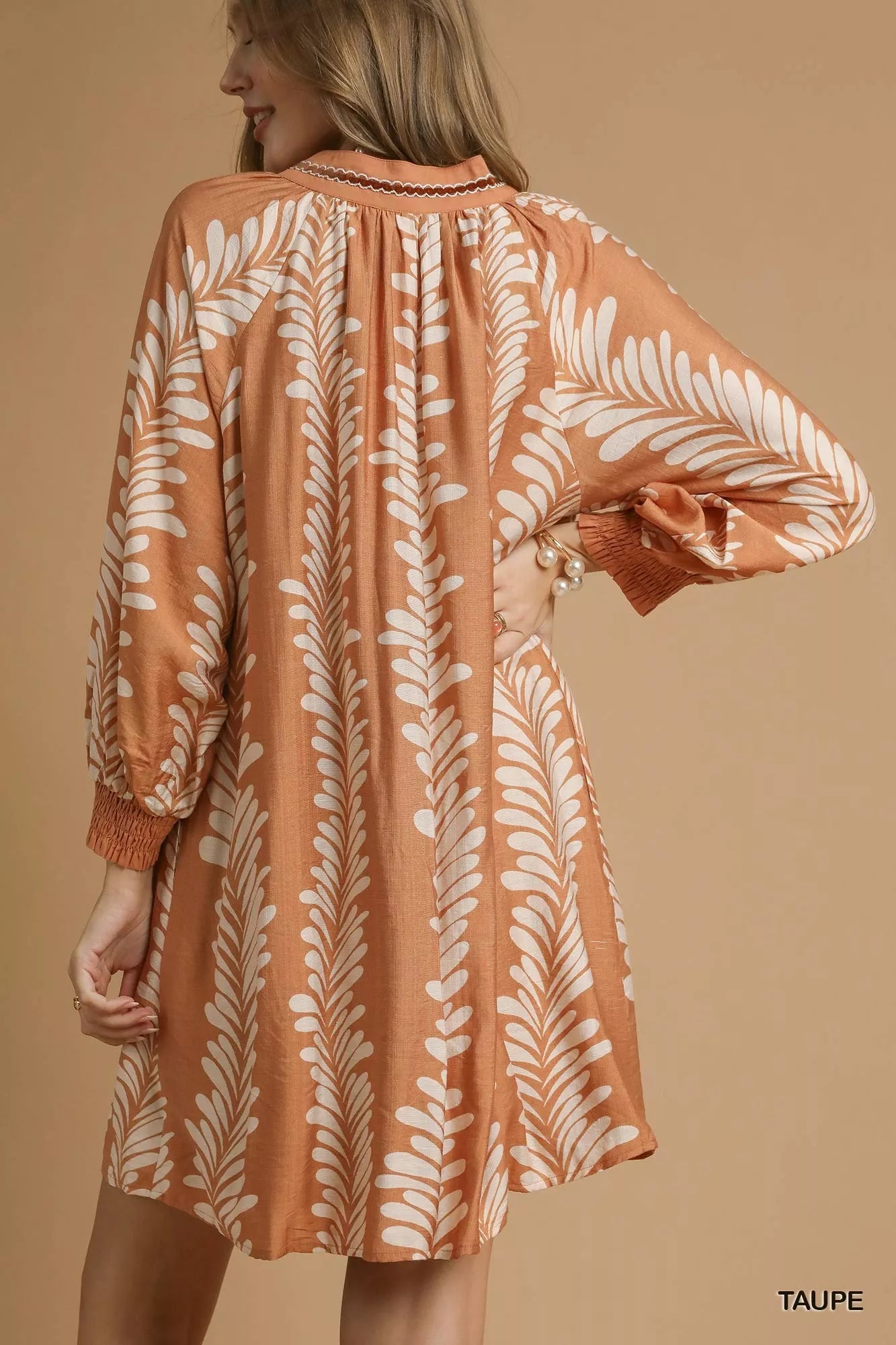 Umgee Leaf Print Notched Mini Babydoll Dress – Fresh & Flirty