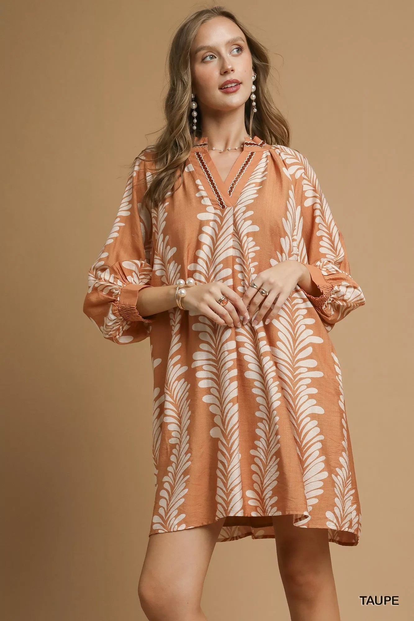 Umgee Leaf Print Notched Mini Babydoll Dress – Fresh & Flirty