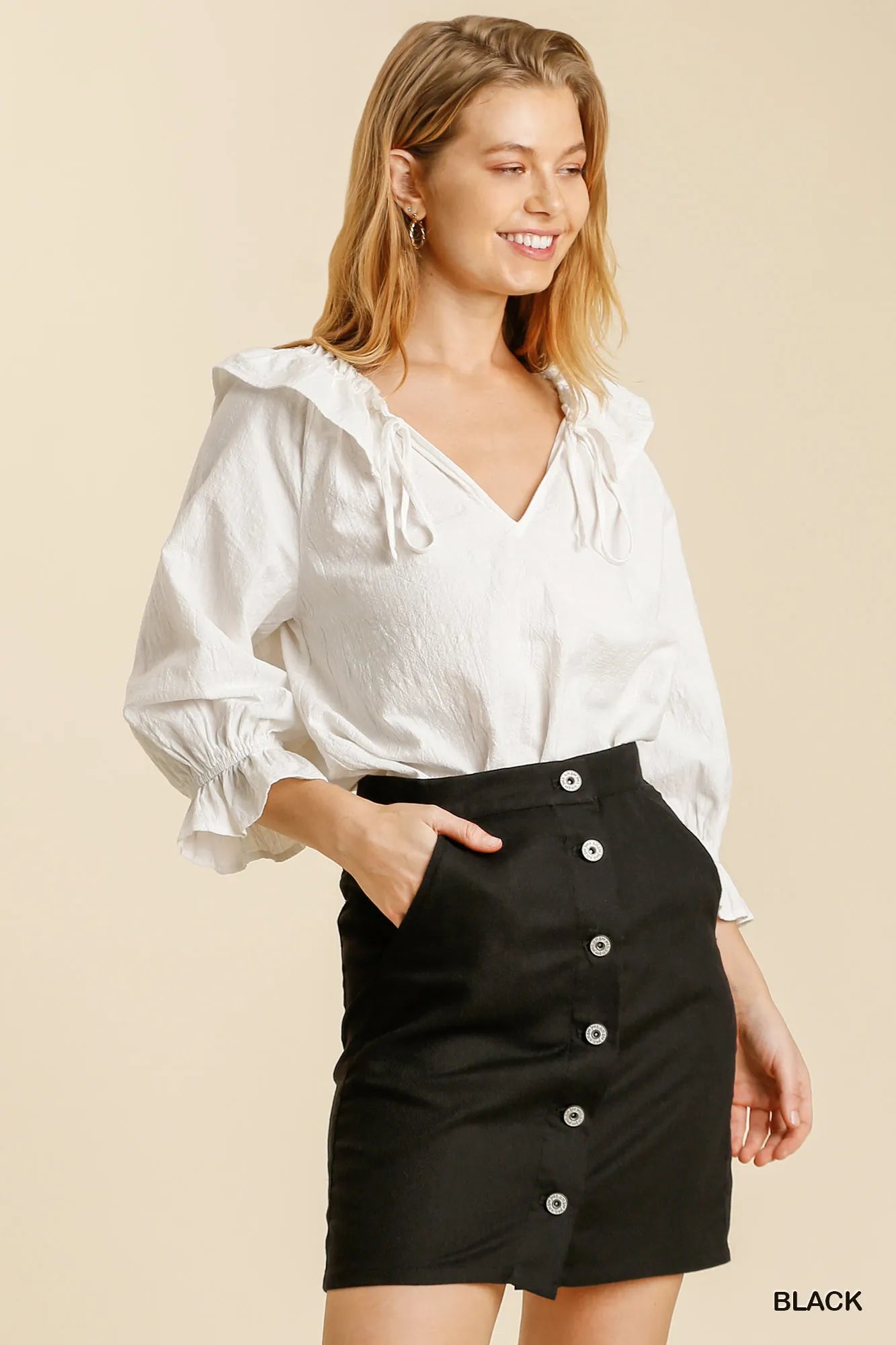 Umgee Linen Blend Button Down Skirt with Pockets - Chic Style