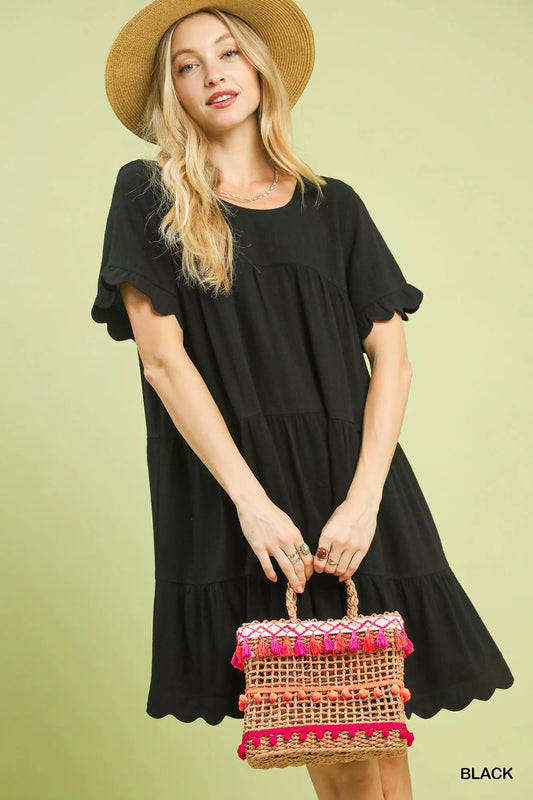 Umgee Linen Tiered Babydoll Dress with Ruffle Sleeves Light & Breezy