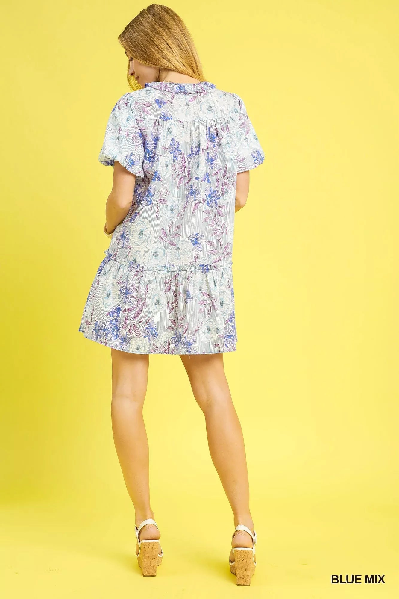 Umgee Floral Ruffled Puff Sleeve Mini Dress Feminine Statement Style