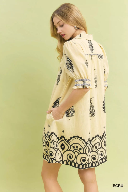 Umgee Paisley Mandala Print Babydoll Dress – Boho Style & Comfort