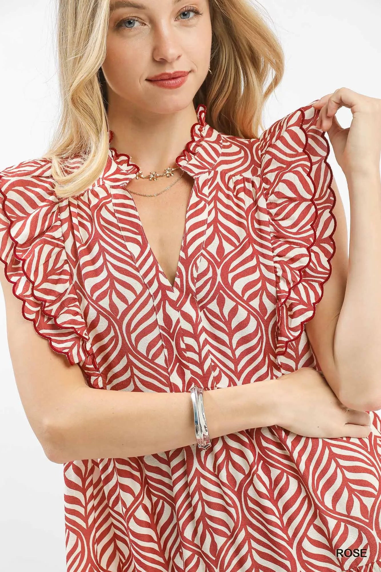 Umgee Leaf Print Tiered Midi Dress | Ruffle Detail | Centprime