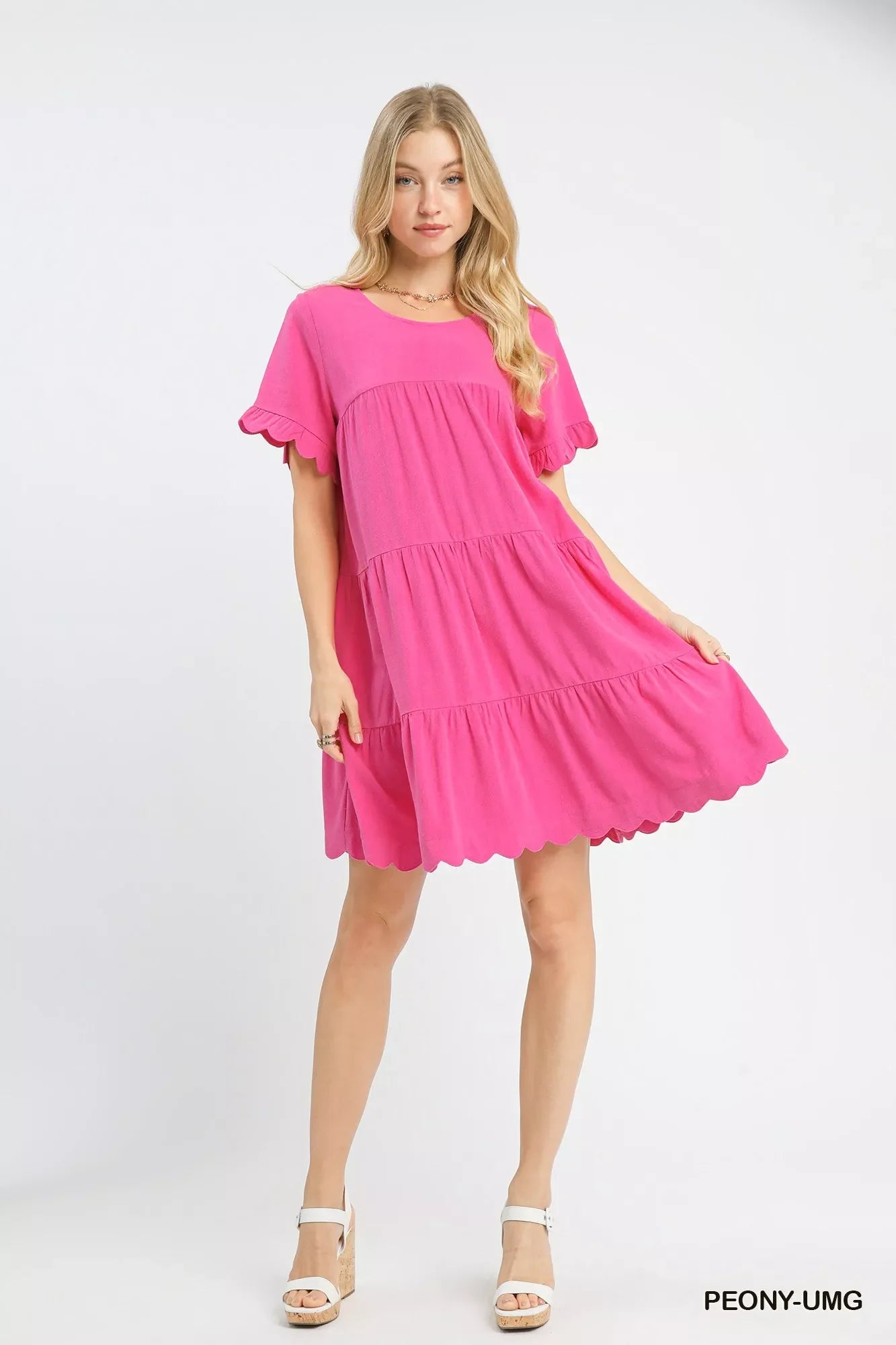 Umgee Linen Tiered Babydoll Dress with Ruffle Sleeves for Summer