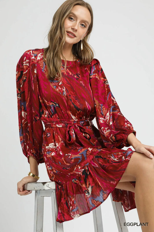 Ruffled Hem Printed Balloon Sleeve Dress by Umgee – Stylish & Flowy