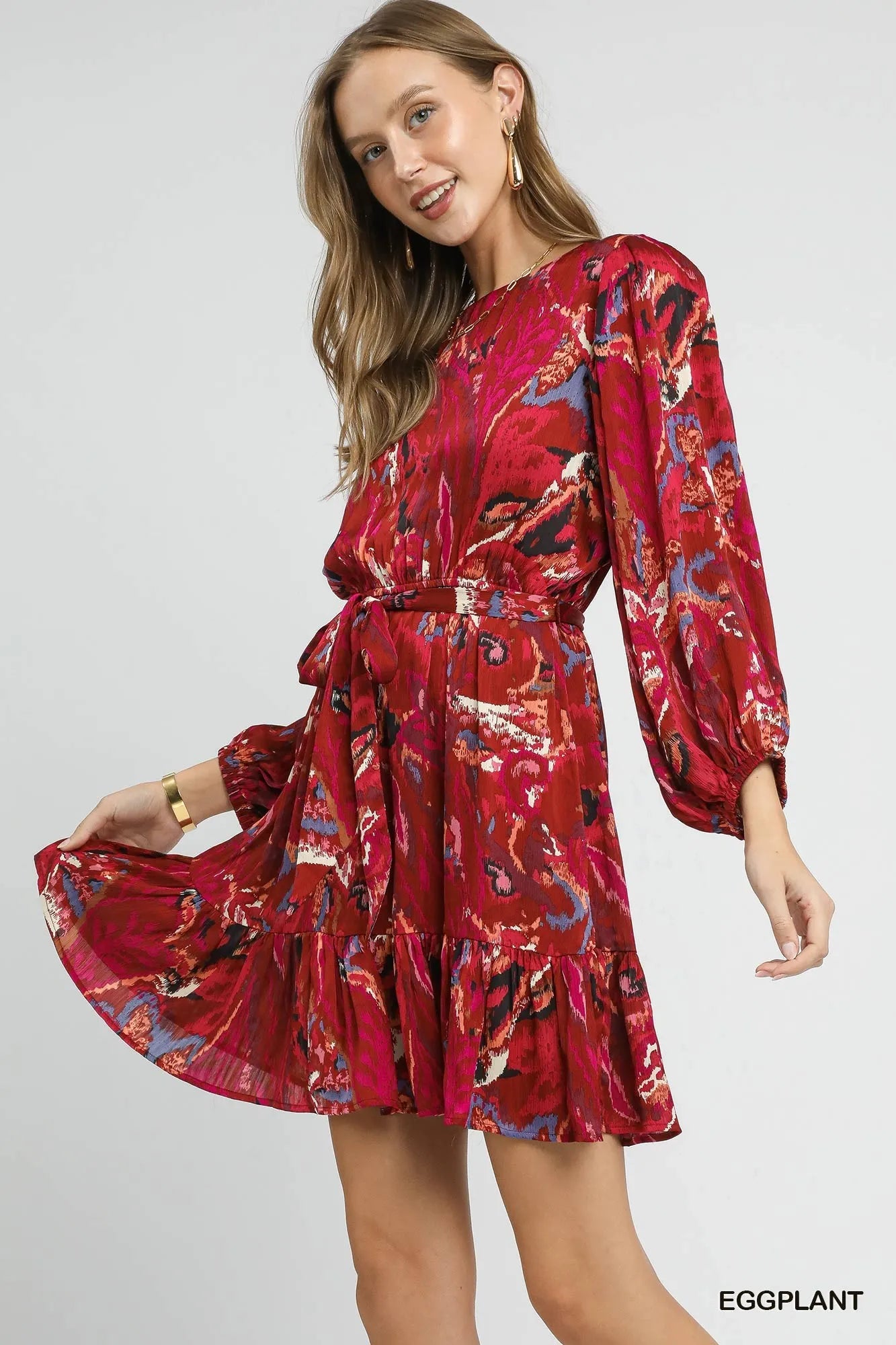 Ruffled Hem Printed Balloon Sleeve Dress by Umgee – Stylish & Flowy