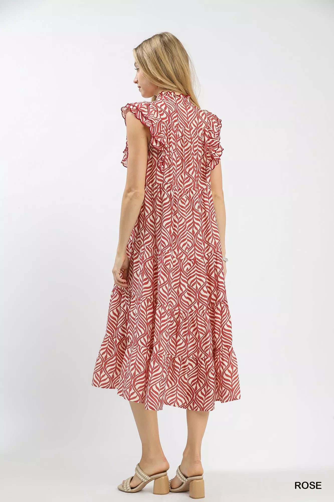 Umgee Leaf Print Tiered Midi Dress | Ruffle Detail | Centprime